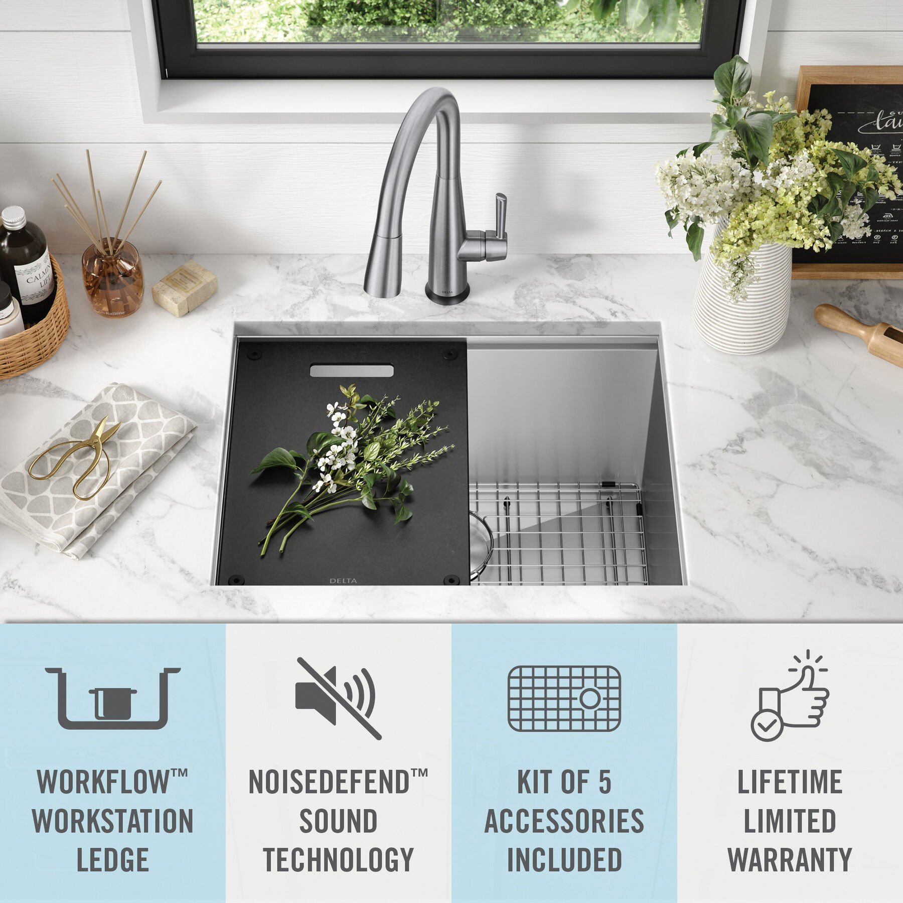 24” Workstation Undermount Single Bowl 16 Gauge Stainless Steel Laundry Utility Kitchen Sink with WorkFlow™ Ledge and Accessories, image 18